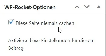 WP Rocket: Diese Seite niemals cachen