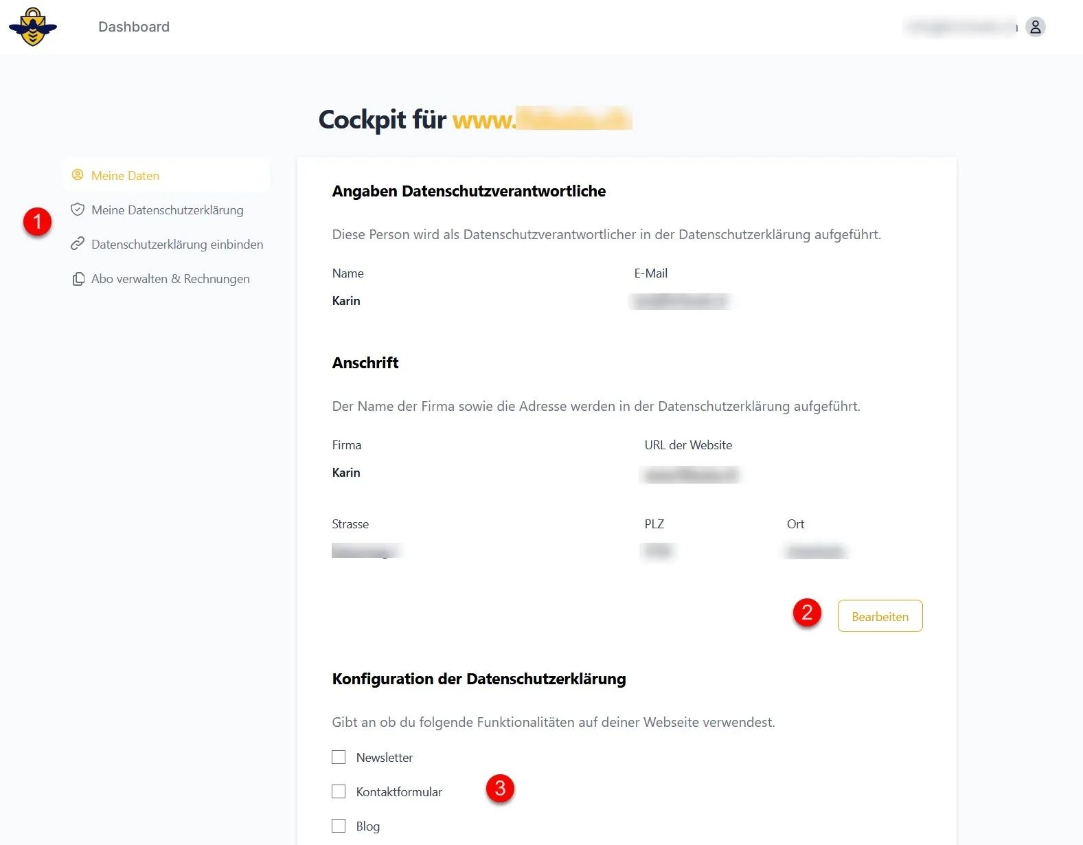 PrivacyBee Cockpit Dashboard
