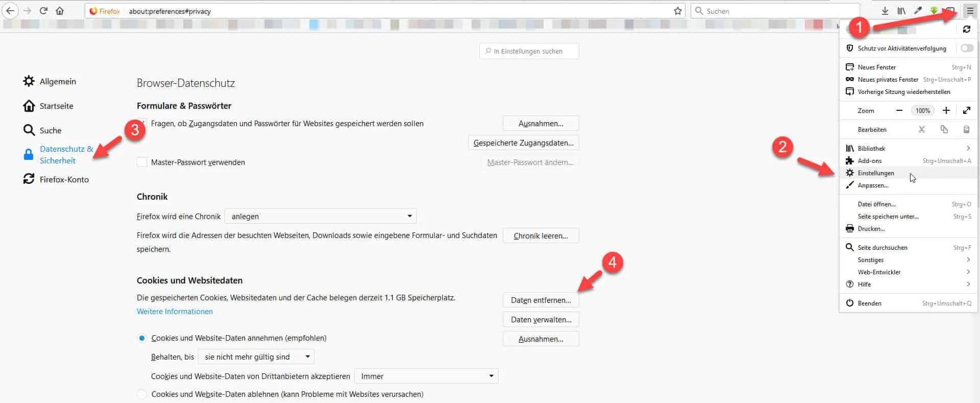 Mozilla Firefox Cache leeren