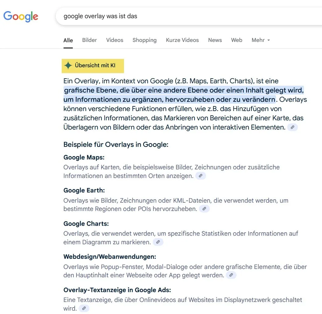 Google AI Overlay Beispiel