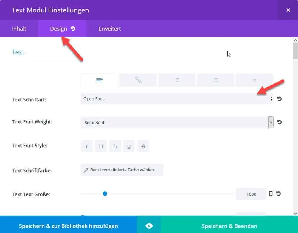 Textmodul im Divi Builder