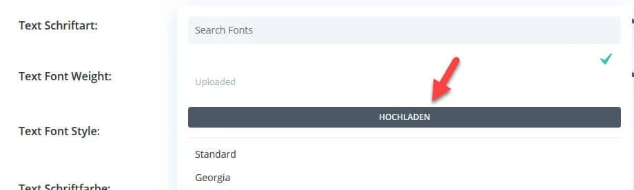 Hochladen Button für Schriftarten